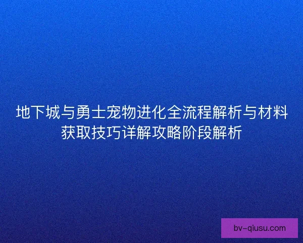 地下城与勇士宠物进化全流程解析与材料获取技巧详解攻略阶段解析